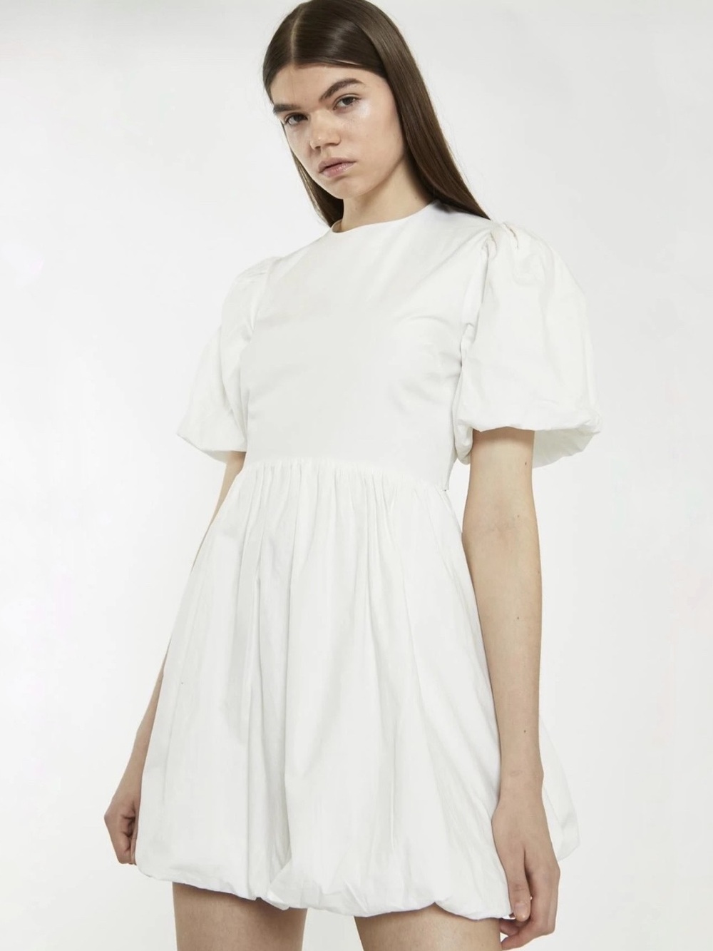 Glamorous Puff-Sleeve Mini Dress White Open Back Lace Up Skater Dress White Sz 4